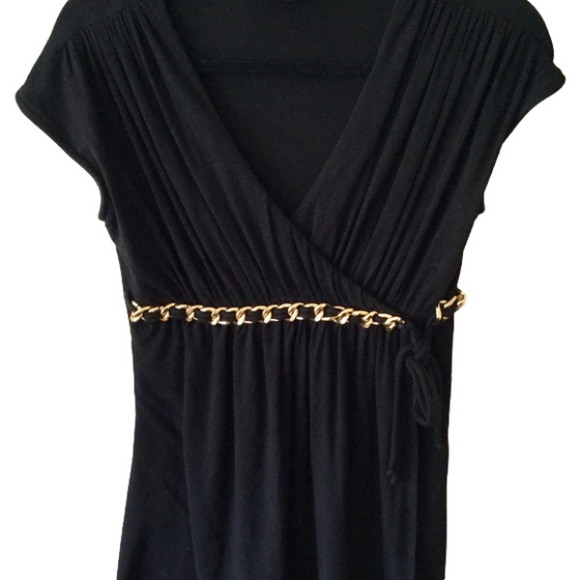 Sky Designer Brand Black/Gold Cap-sleeve wrap Top Medium 8-10 - Picture 2 of 7